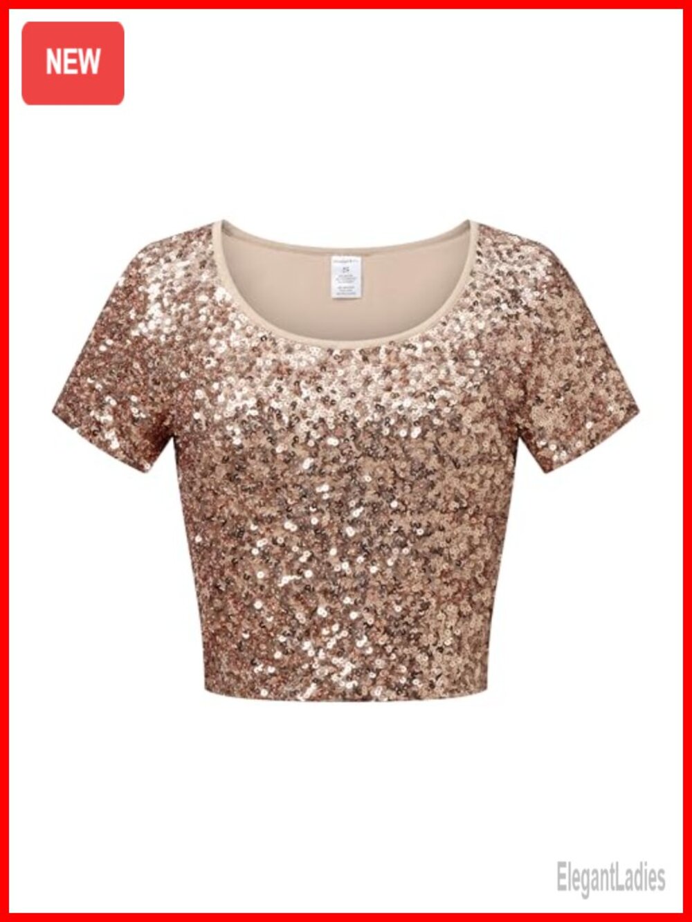 Glitter Sequin Short Sleeve Crop Top Night Out Party Shirt
